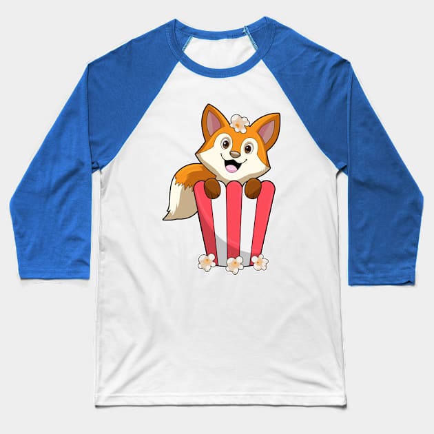 Fox at Eating with Popcorn Baseball T-Shirt by Markus Schnabel